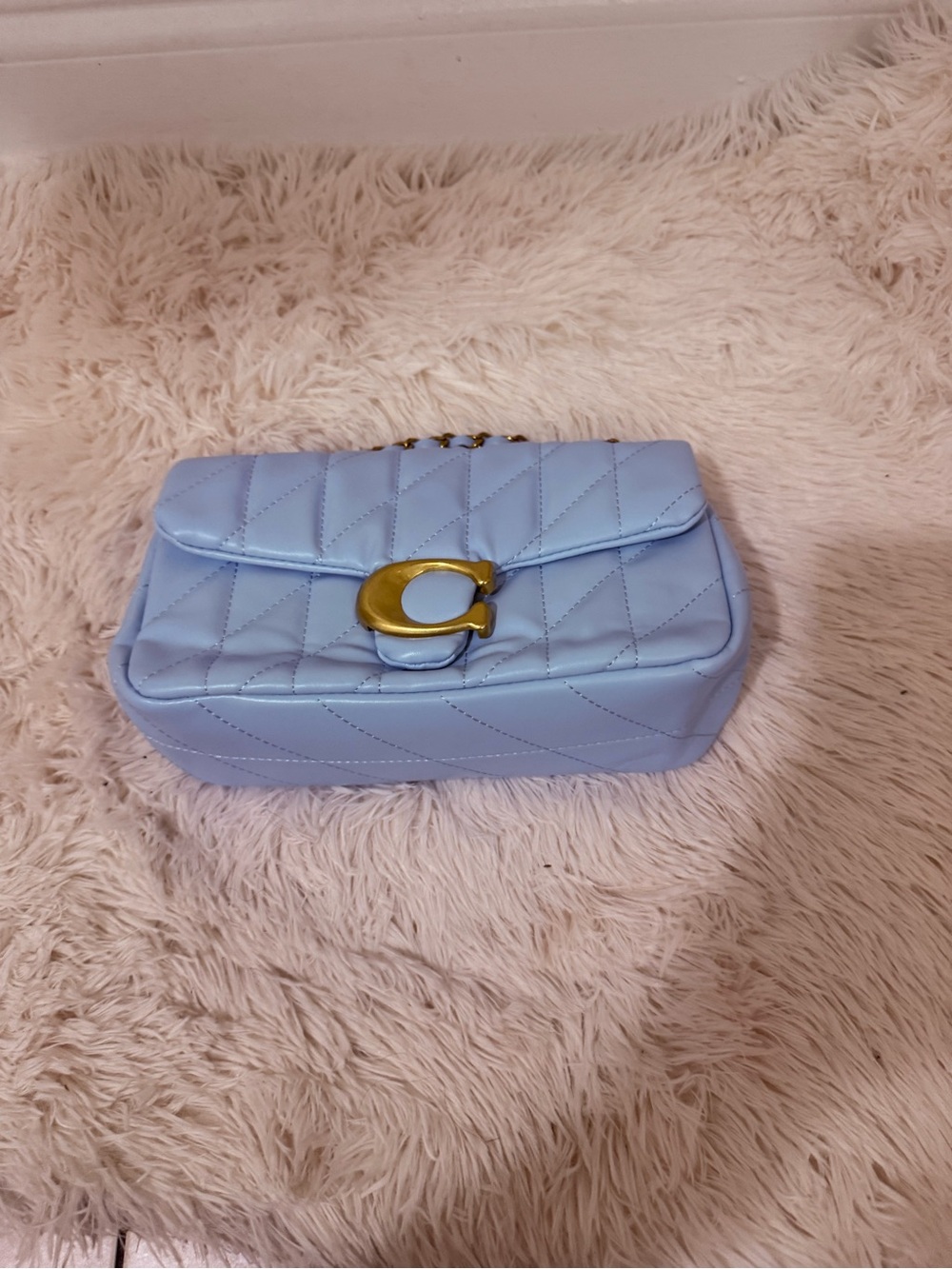 Coach Light Blue Quilted Crossbody with Gold 'C' Clasp